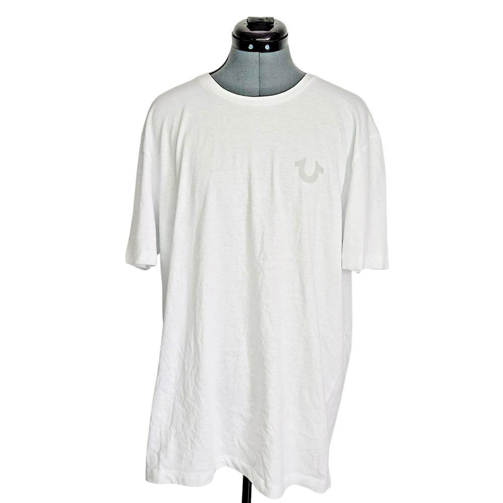 True Religion Mens White‎ Graphic T-Shirt Horseshoe Buddha Logo 2XL 10R561